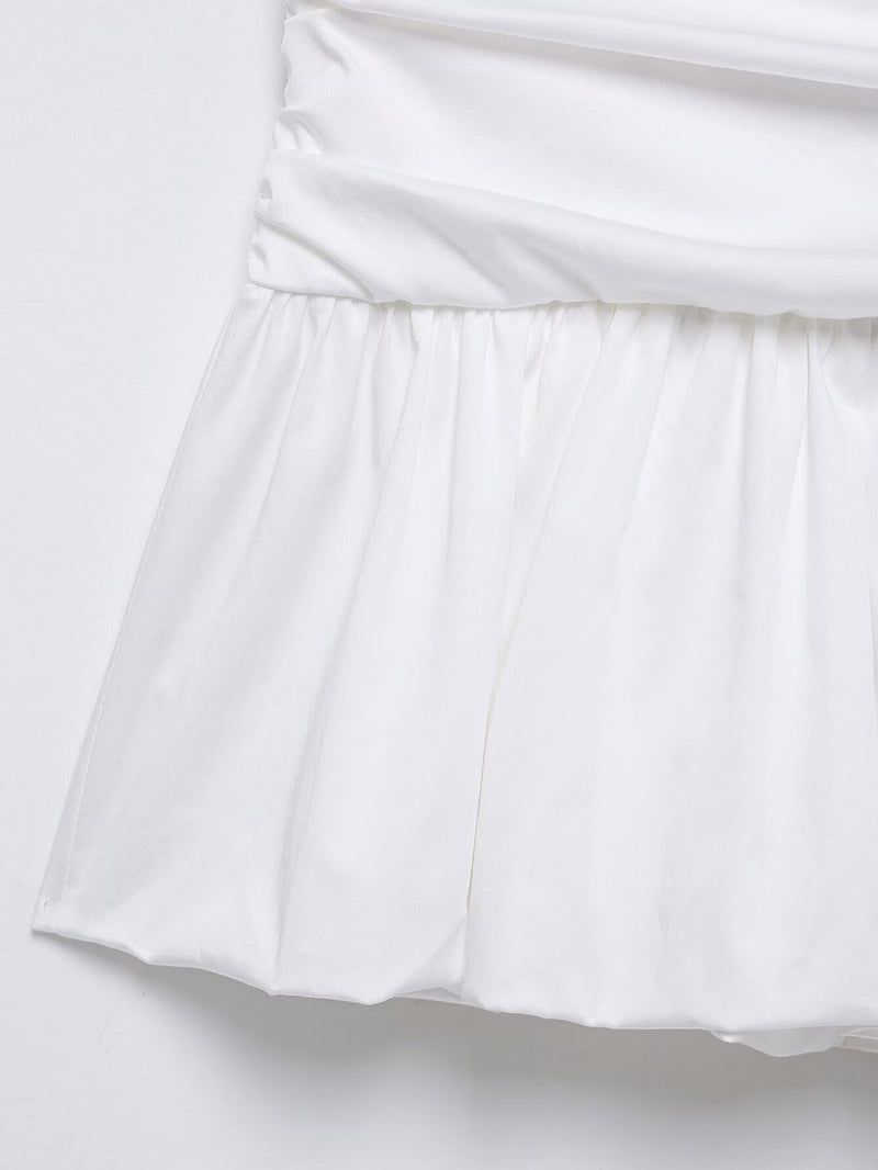 Pleated Wavy Poplin Tube Top and High-Waist Midi Skirt Set