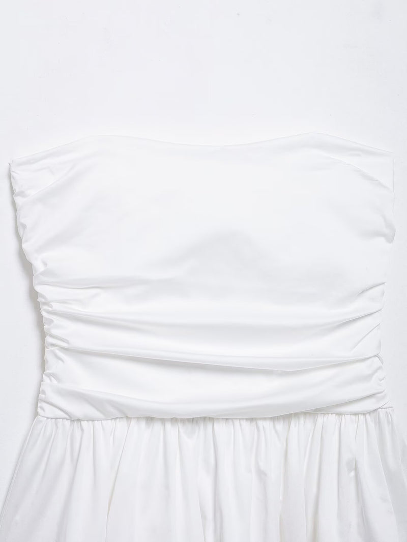 Pleated Wavy Poplin Tube Top and High-Waist Midi Skirt Set