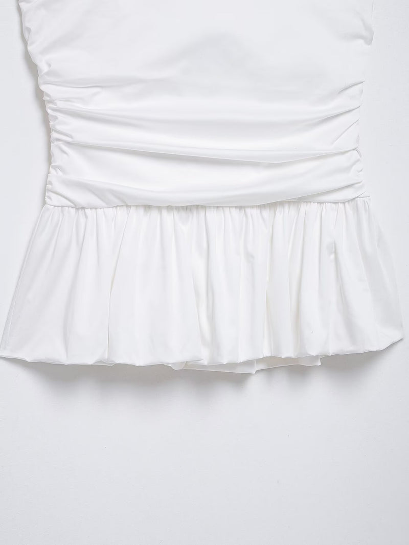 Pleated Wavy Poplin Tube Top and High-Waist Midi Skirt Set