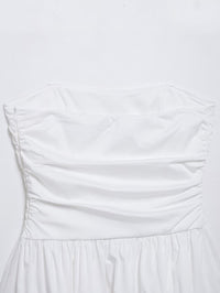 Pleated Wavy Poplin Tube Top and High-Waist Midi Skirt Set