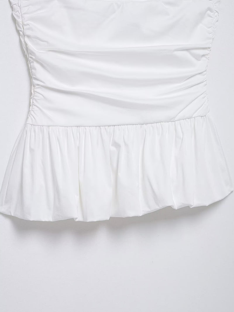 Pleated Wavy Poplin Tube Top and High-Waist Midi Skirt Set