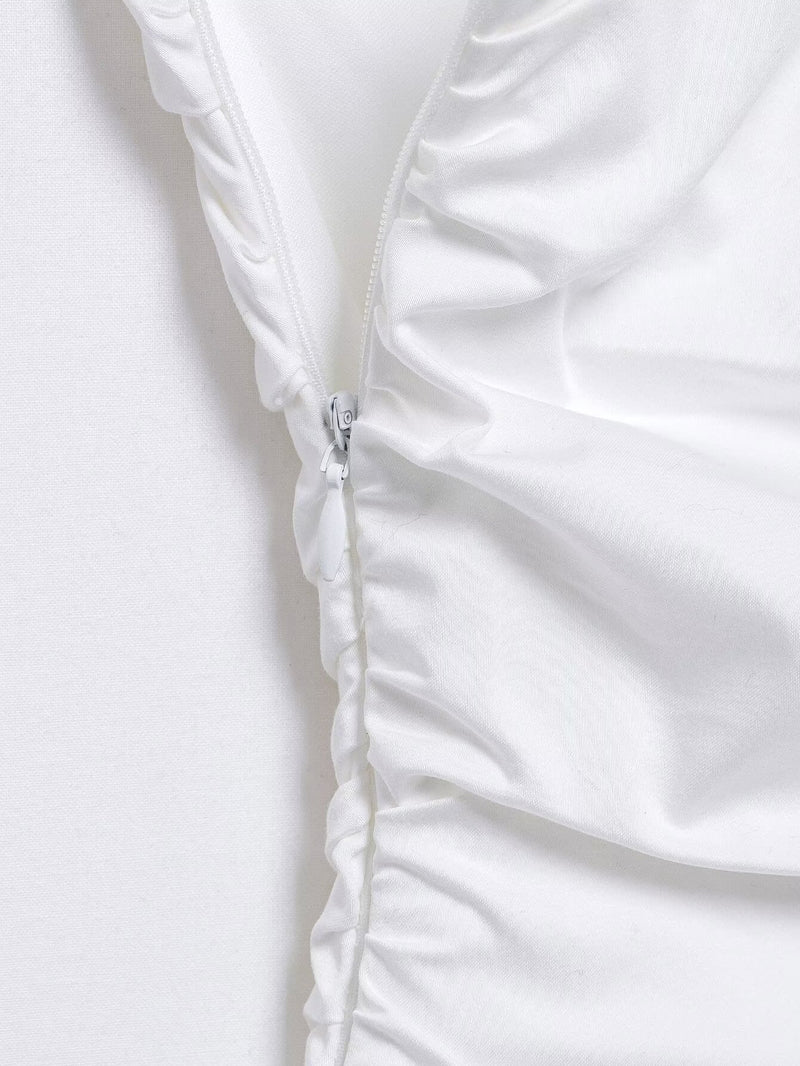 Pleated Wavy Poplin Tube Top and High-Waist Midi Skirt Set