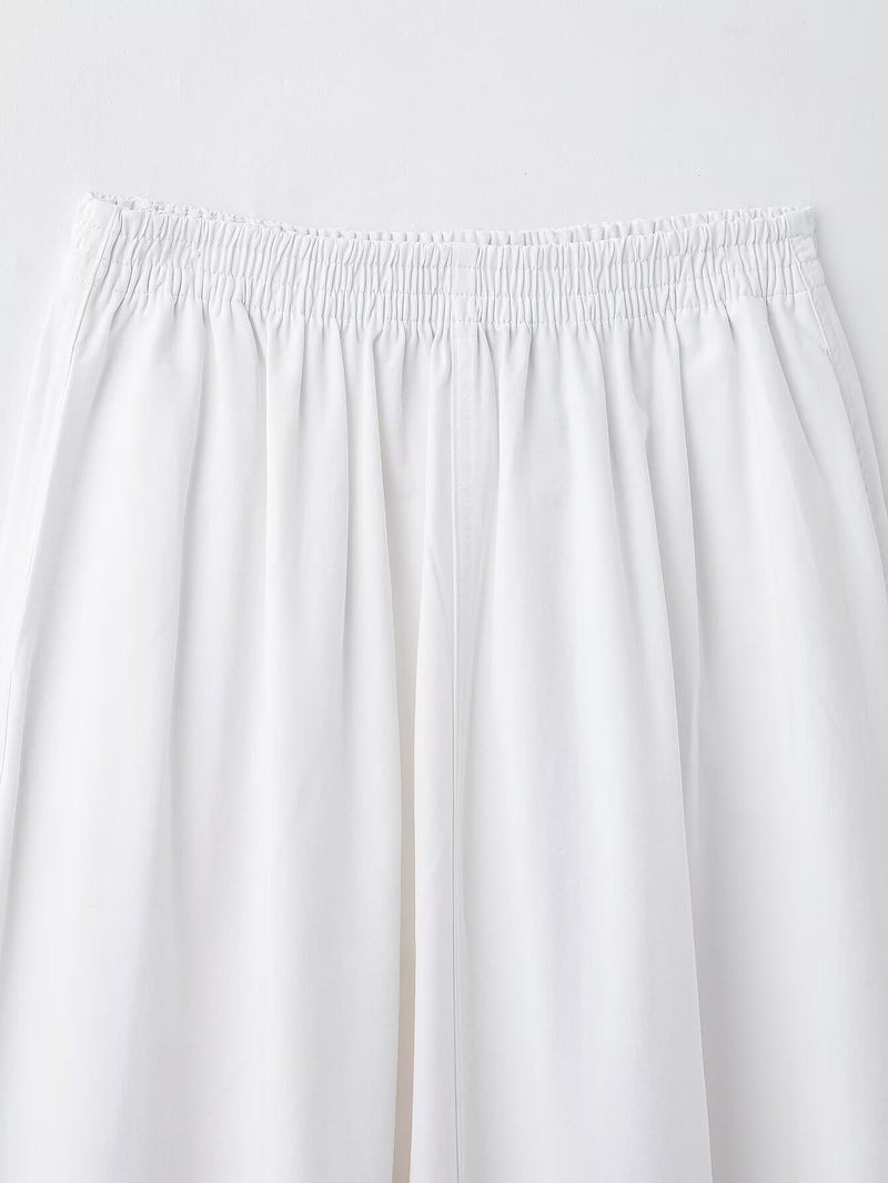 Pleated Wavy Poplin Tube Top and High-Waist Midi Skirt Set