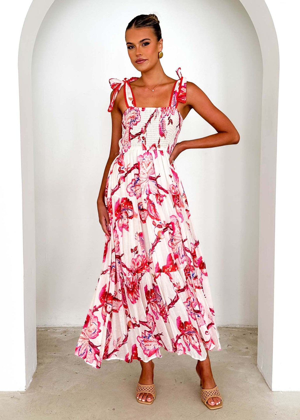 Floral Smocked Slit Maxi Dress