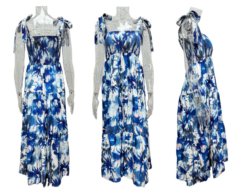 Floral Smocked Slit Maxi Dress
