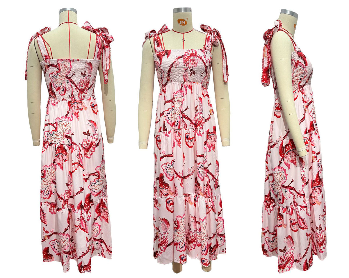 Floral Smocked Slit Maxi Dress