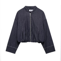 Denim Jacket Coat &amp; Pleated Skirt Two-Piece Set