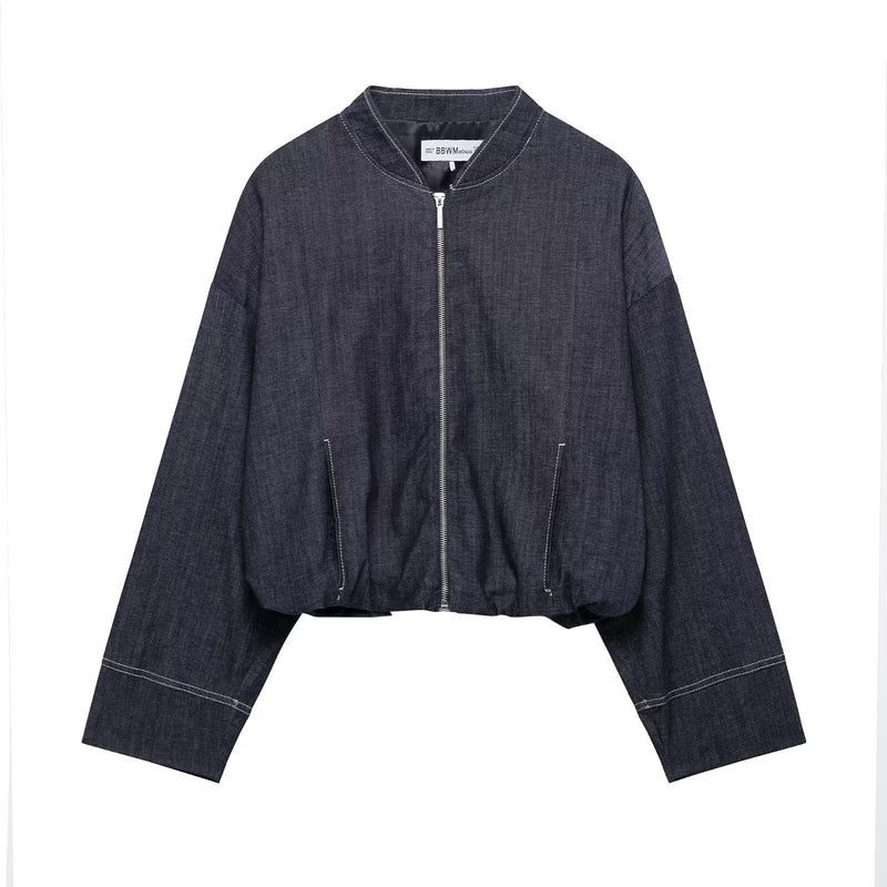 Denim Jacket Coat &amp; Pleated Skirt Two-Piece Set