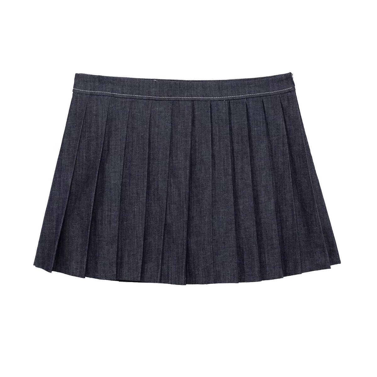 Denim Jacket Coat &amp; Pleated Skirt Two-Piece Set