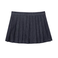 Denim Jacket Coat &amp; Pleated Skirt Two-Piece Set