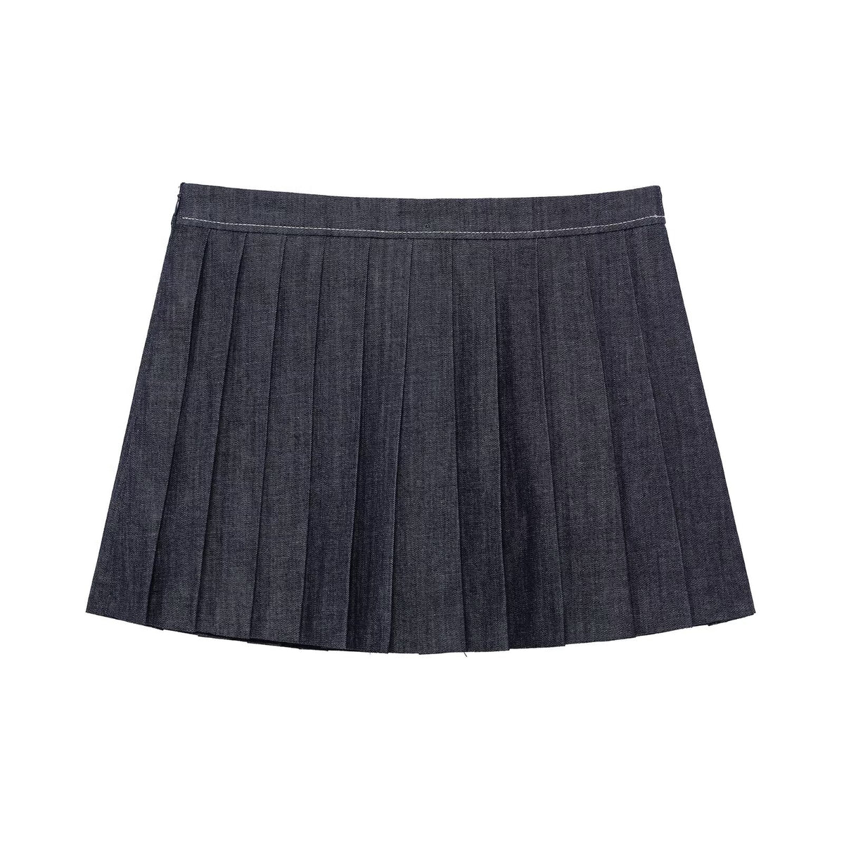 Denim Jacket Coat &amp; Pleated Skirt Two-Piece Set