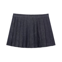 Denim Jacket Coat &amp; Pleated Skirt Two-Piece Set