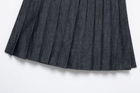 Denim Jacket Coat &amp; Pleated Skirt Two-Piece Set