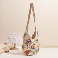 Ribbon Shoulder Large Straw Bag