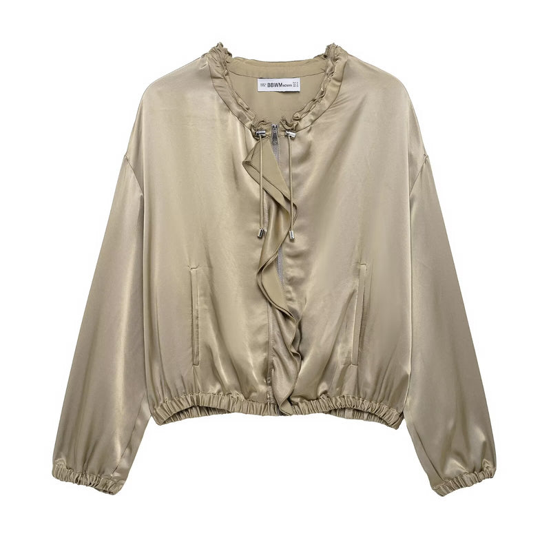 Silk Satin Textured Casual Jacket