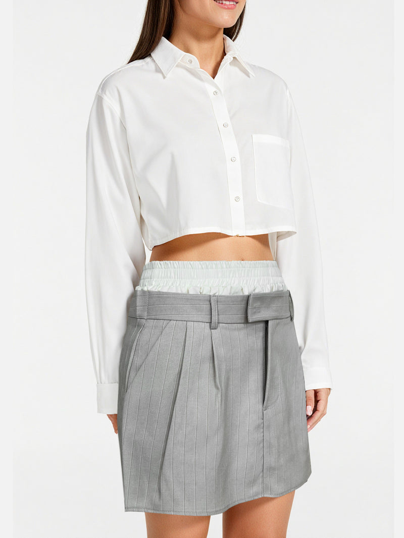 Double Waistband Pinstripe Trouser Skort