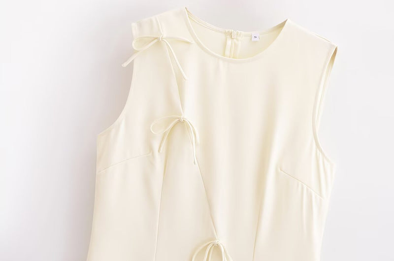 Minimalist Lace Bow Slip Mini Dress