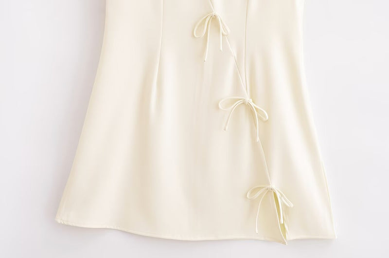 Minimalist Lace Bow Slip Mini Dress
