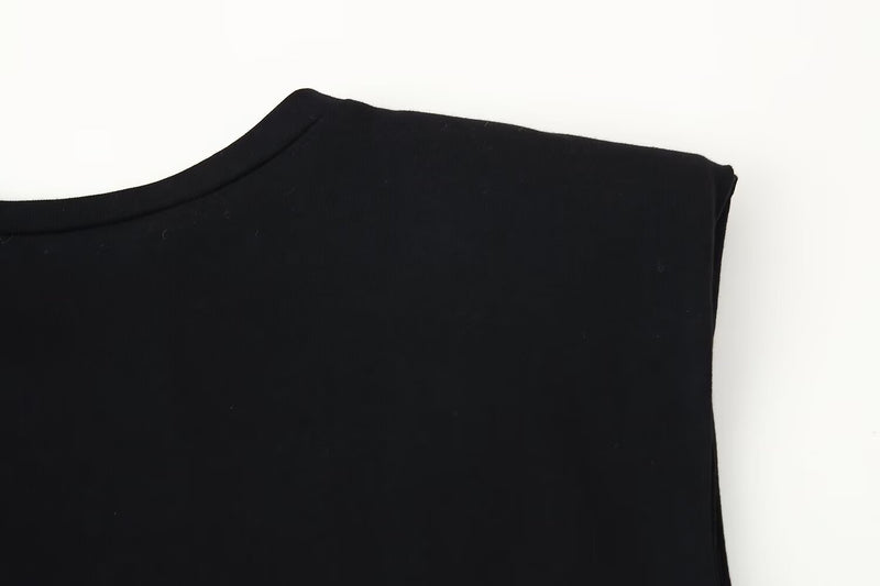 Women Clothing Strap Padded Shoulder Patchwork round Neck Sleeveless Dress