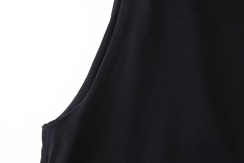 Women Clothing Strap Padded Shoulder Patchwork round Neck Sleeveless Dress