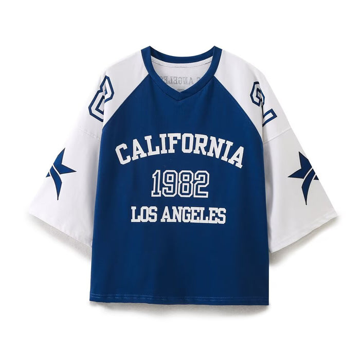 Women Clothing Summer Casual Loose Letter Graphic Printing Far East T shirt Shorts Set F00260428