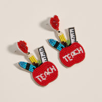 Beaded Teacher Apple Statement Earrings | Back To School Jewelry