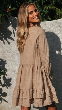 V-Neck Lace-Up Lantern Sleeve Dress