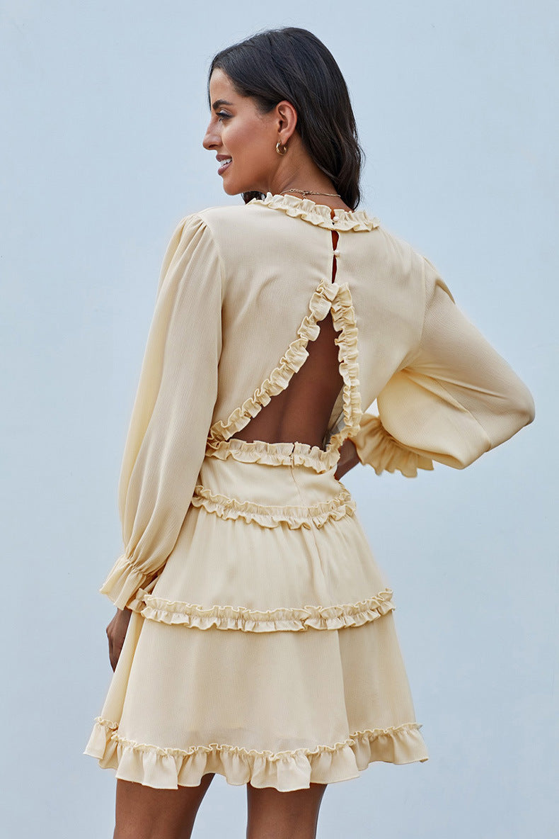 Sexy Deep V Ruffled Knee-Length Dress