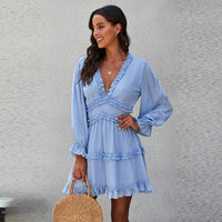 Sexy Deep V Ruffled Knee-Length Dress