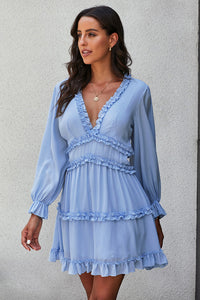 Sexy Deep V Ruffled Knee-Length Dress