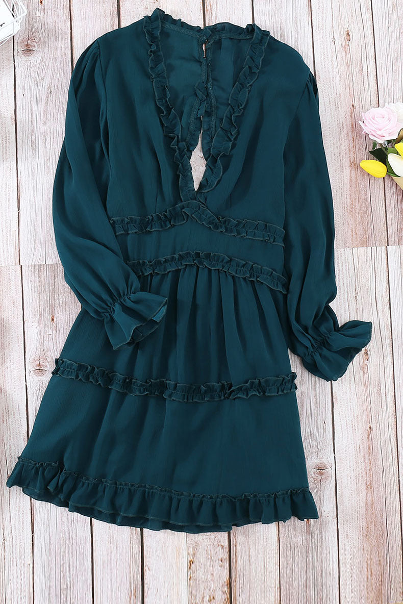Sexy Deep V Ruffled Knee-Length Dress