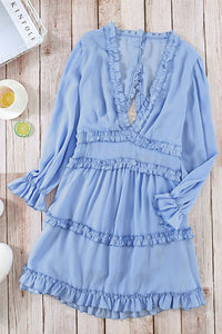Sexy Deep V Ruffled Knee-Length Dress