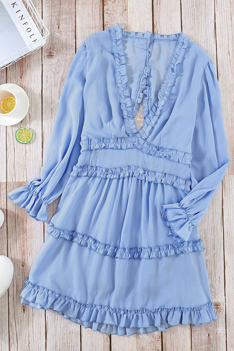 Sexy Deep V Ruffled Knee-Length Dress