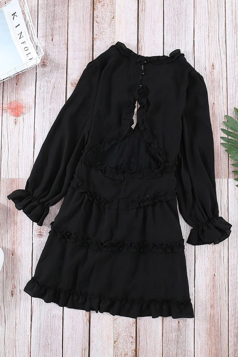 Sexy Deep V Ruffled Knee-Length Dress