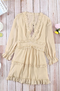 Sexy Deep V Ruffled Knee-Length Dress