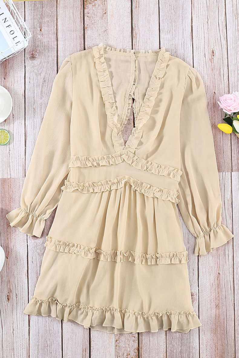 Sexy Deep V Ruffled Knee-Length Dress