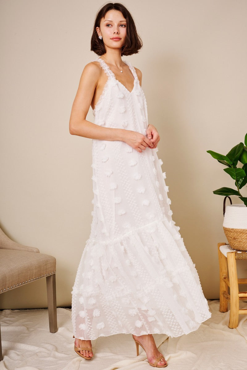 Halter Three Dimensional Floral Mop Tiered Dress