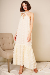 Halter Three Dimensional Floral Mop Tiered Dress