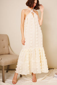 Halter Three Dimensional Floral Mop Tiered Dress