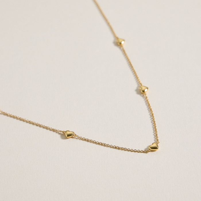 Gold Heart Charm Station Necklace