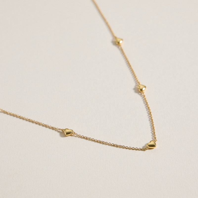 Gold Heart Charm Station Necklace