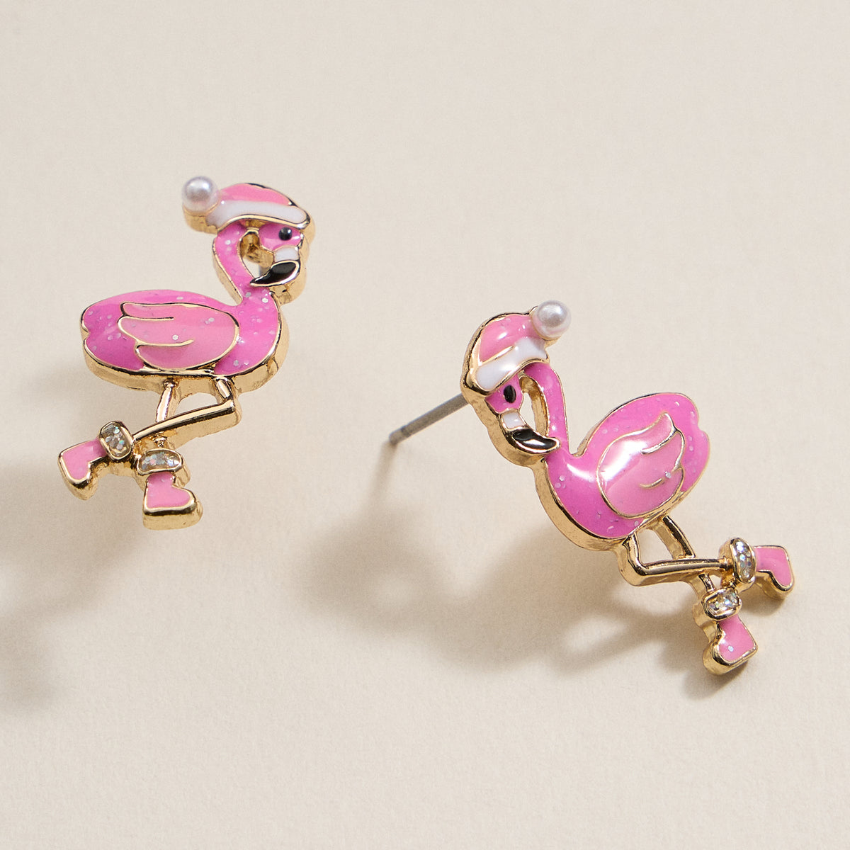 Flamingo Christmas Enamel Stud Earrings