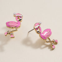 Flamingo Christmas Enamel Stud Earrings