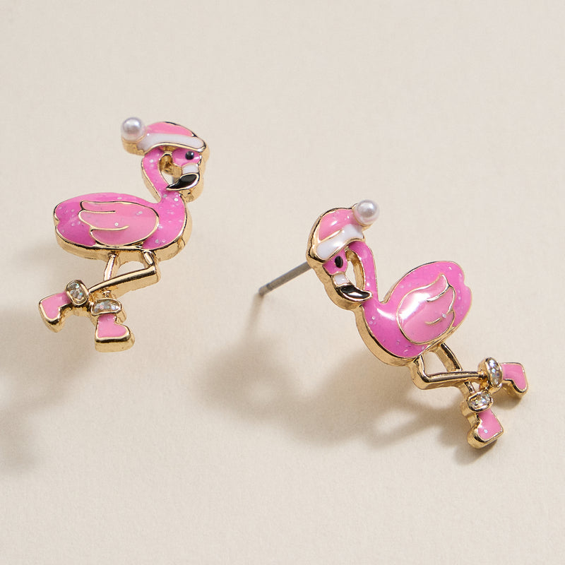 Flamingo Christmas Enamel Stud Earrings