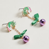 Enamel Green Monster Ornament Earrings | Christmas Bell Dangle Earrings
