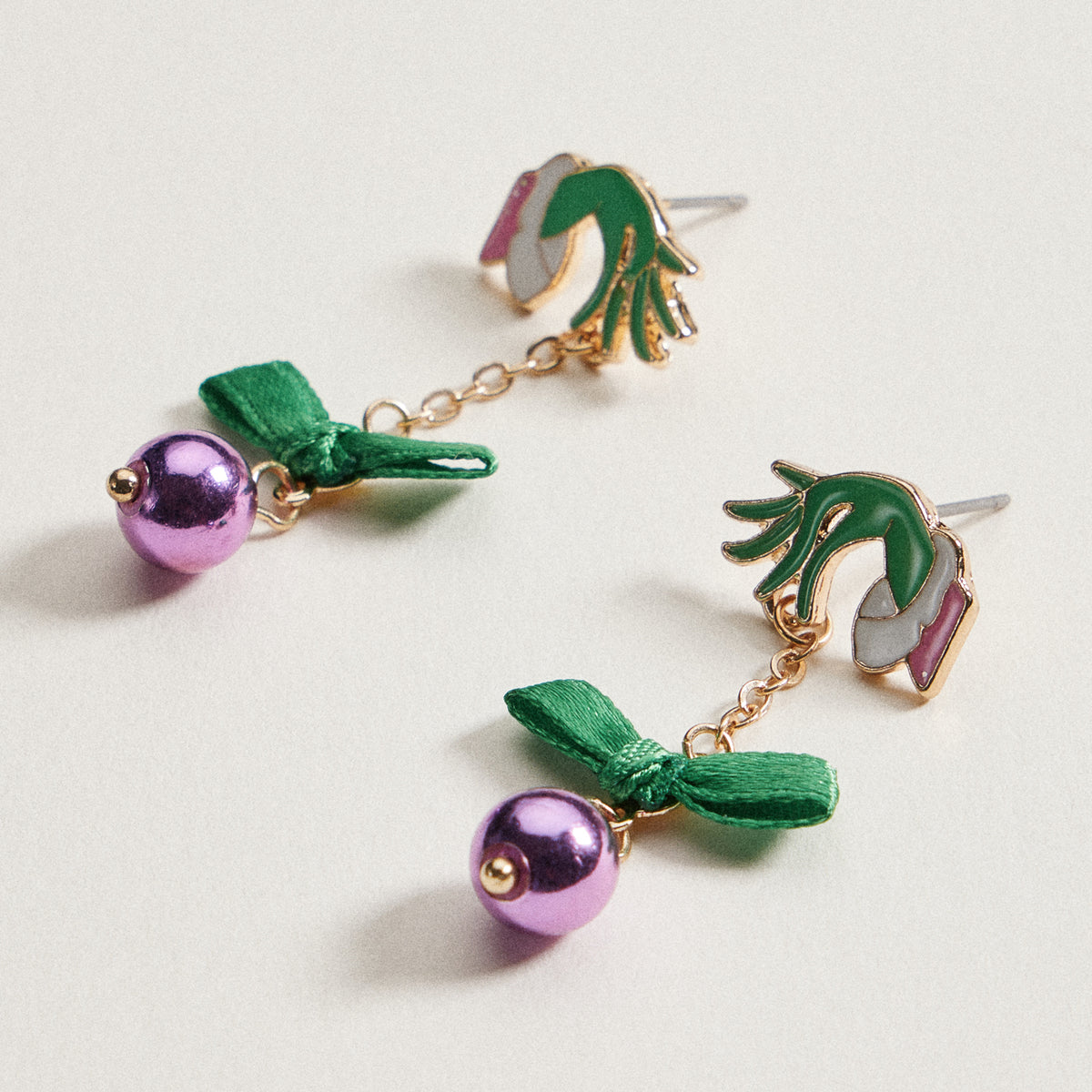 Enamel Green Monster Ornament Earrings | Christmas Bell Dangle Earrings