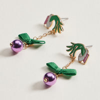 Enamel Green Monster Ornament Earrings | Christmas Bell Dangle Earrings