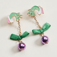 Enamel Green Monster Ornament Earrings | Christmas Bell Dangle Earrings