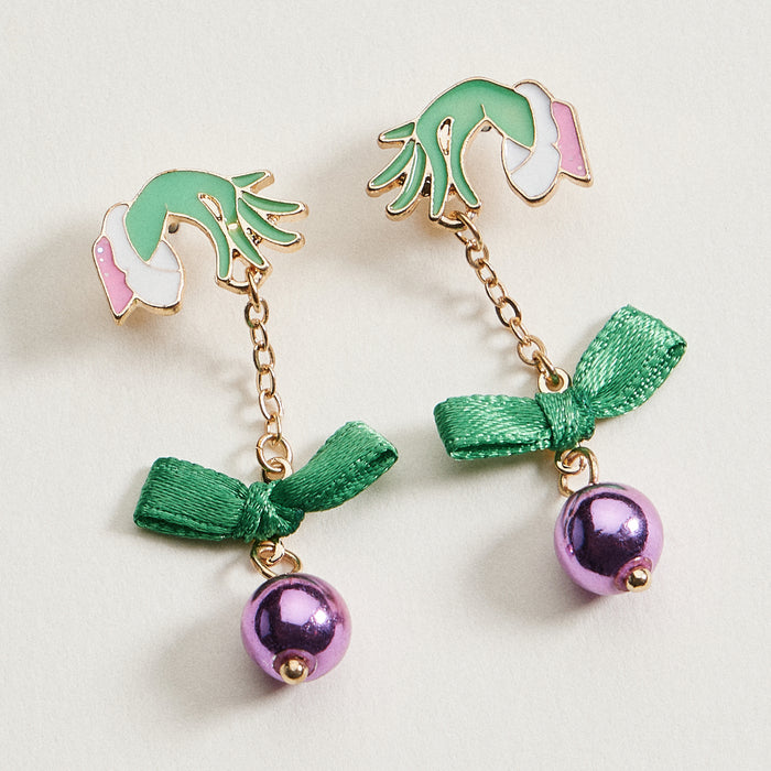 Enamel Green Monster Ornament Earrings | Christmas Bell Dangle Earrings
