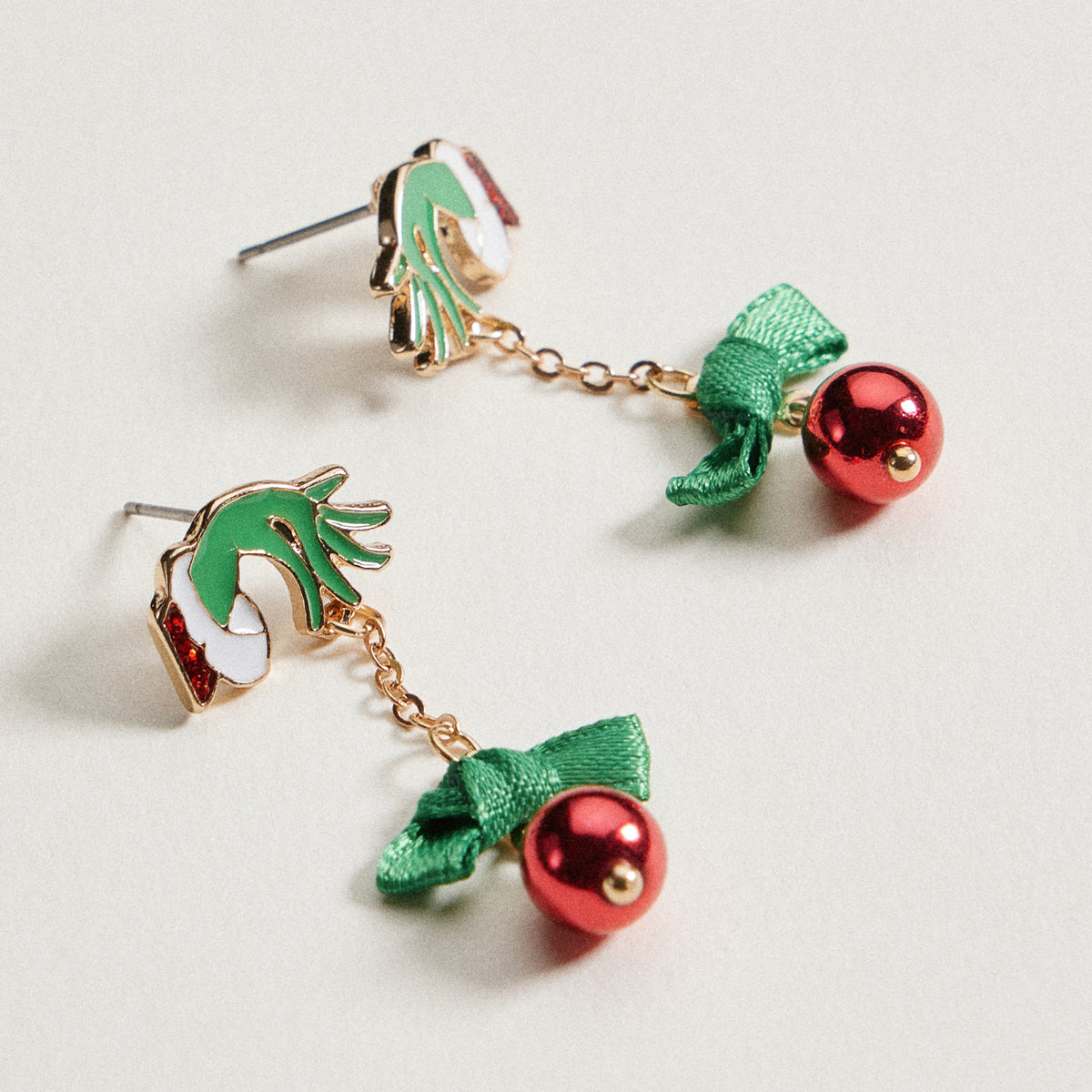 Enamel Green Monster Ornament Earrings | Christmas Bell Dangle Earrings
